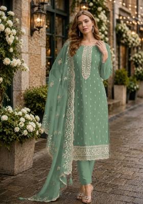 Light Green Embroidery Organza Kurta Set