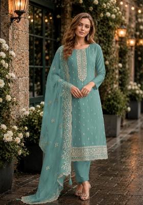 Light Blue Embroidery Organza Kurta Set