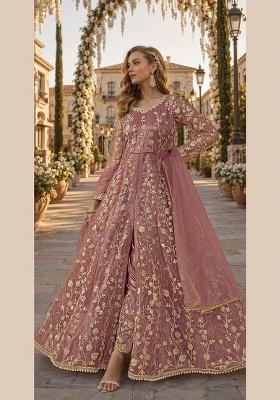 Pink Embroidery Net Anarkali Set