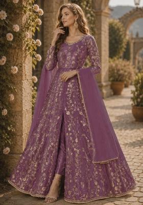 Lavender Embroidery Net Anarkali Set