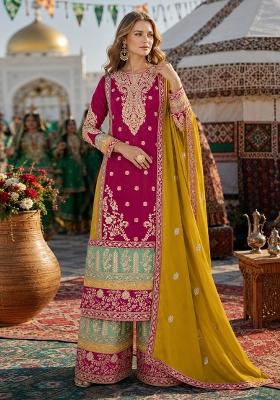Red Embroidery Silk Kurta Set
