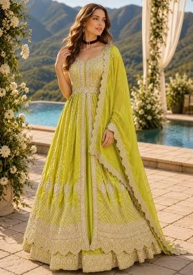 Yellow Embroidery Silk Anarkali Set