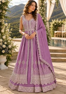Lavender Embroidery Silk Anarkali Set