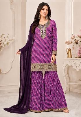 Purple Embroidery Georgette Kurta Set