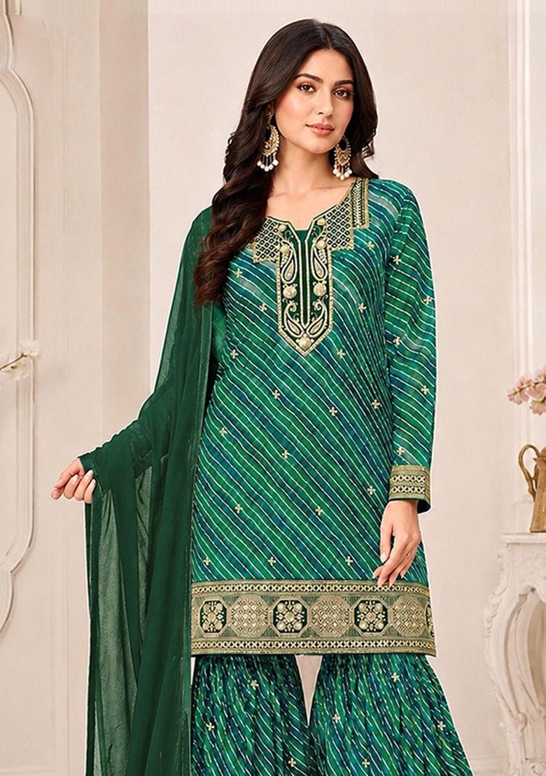 Emerald Embroidery Georgette Kurta Set - Indya