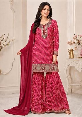 Red Embroidery Georgette Kurta Set