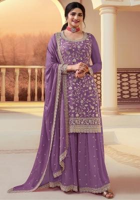 Lavender Embroidery Silk Kurta Set
