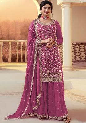 Pink Embroidery Silk Kurta Set