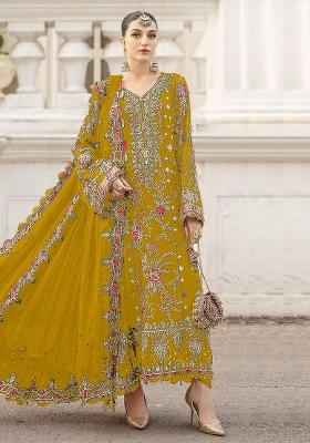 Yellow Embroidery Chiffon Kurta Set