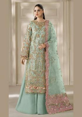 Sea Green Embroidery Chiffon Kurta Set