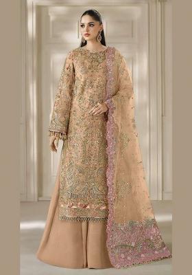 Orange Embroidery Chiffon Kurta Set
