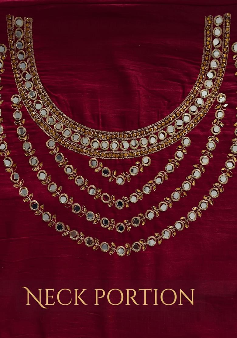 Maroon Embroidery Silk Kurta Set - Indya