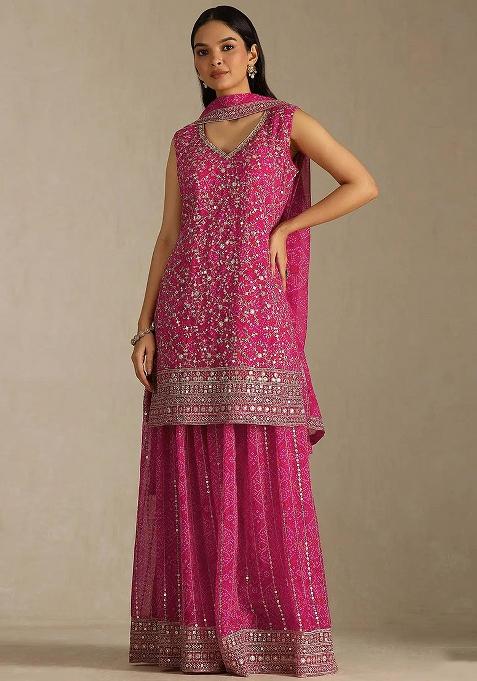 Pink Embroidery Georgette Kurta Set