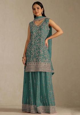 Blue Embroidery Georgette Kurta Set