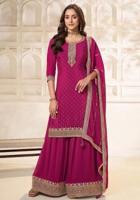 Rani Pink Embroidery Viscose Kurta Set