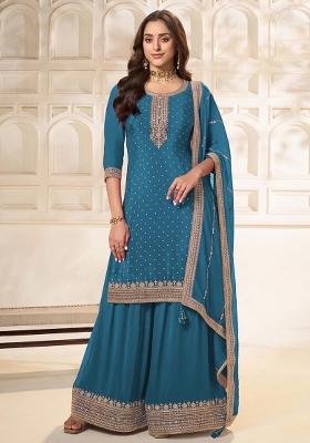 Blue Embroidery Viscose Kurta Set