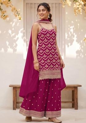 Rani Pink Embroidery Chinon Kurta Set