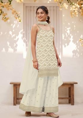 White Embroidery Chinon Kurta Set