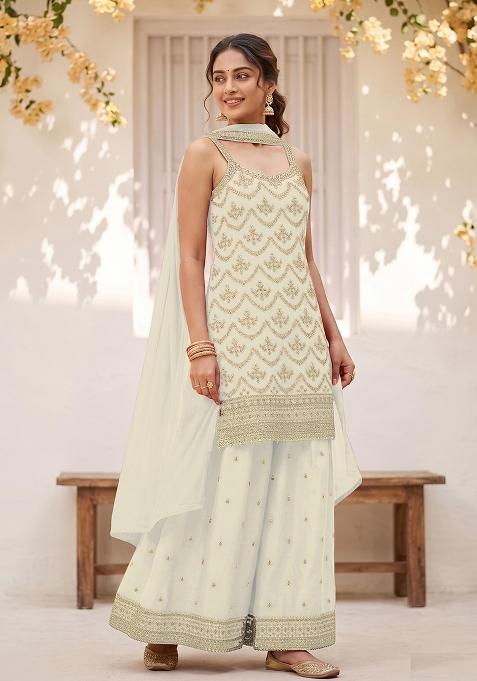 White Embroidery Chinon Kurta Set