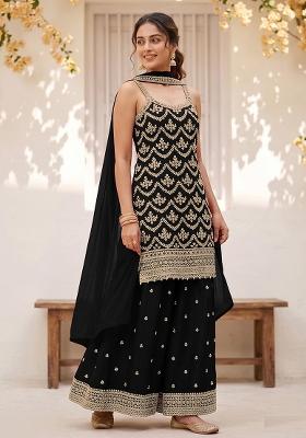 Black Embroidery Chinon Kurta Set