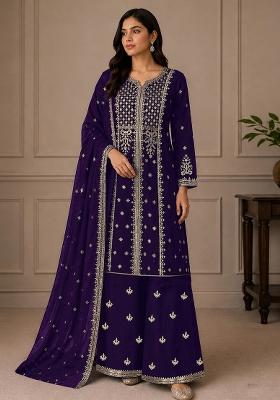 Purple Embroidery Georgette Kurta Set