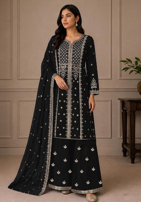 Black Embroidery Georgette Kurta Set