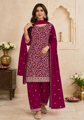 Rani Pink Embroidery Georgette Kurta Set