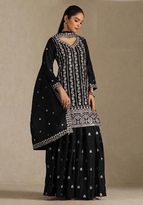 Black Embroidery Chinon Kurta Set