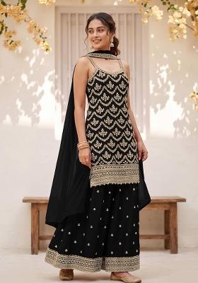 Black Embroidered Silk Kurta Set