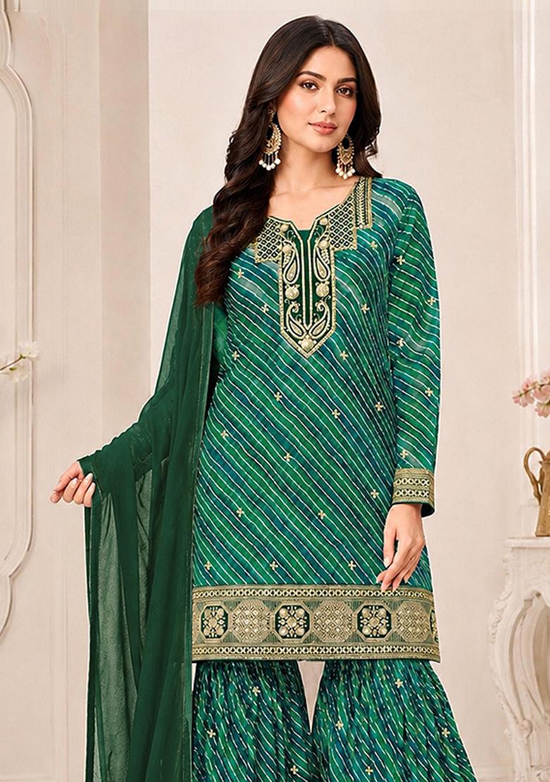 Emerald Embroidered Georgette Kurta Set - Indya