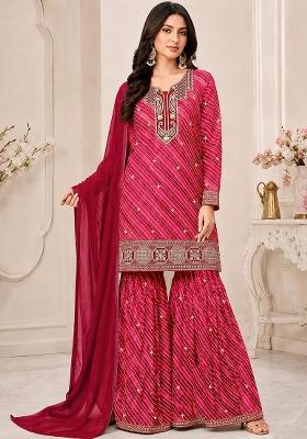 Red Embroidered Georgette Kurta Set