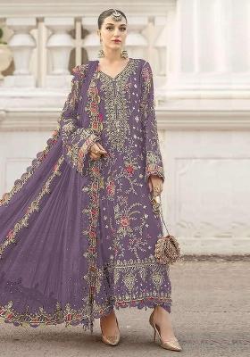 Lavender Embroidered Chiffon Kurta Set