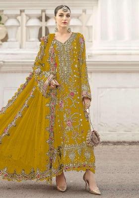 Yellow Embroidered Chiffon Kurta Set