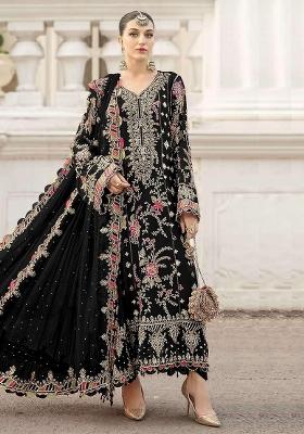 Black Embroidered Chiffon Kurta Set
