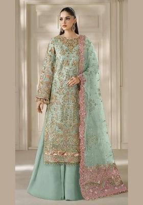 Sea Green Embroidered Chiffon Kurta Set