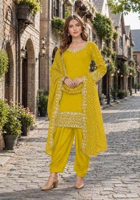 Yellow Embroidery Silk Punjabi Suit Set