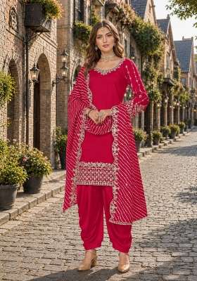 Red Embroidery Silk Punjabi Suit Set