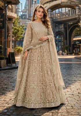 Mehendi Embroidery Net Anarkali Set