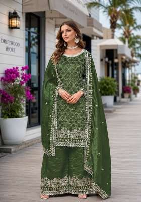 Green Embroidery Organza Palazzo Set