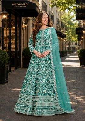 Sea Green Embroidery Net Anarkali Set