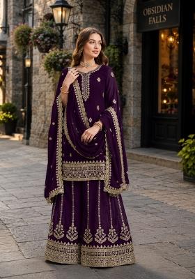 Purple Embroidery Georgette Palazzo Set