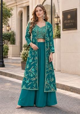 Turquoise Embroidery Georgette Kurta Set
