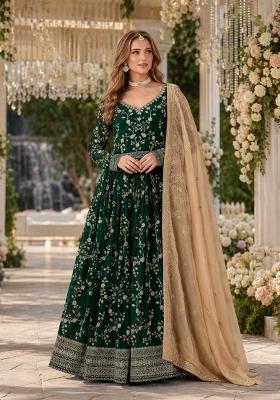 Dark Green Jacquard Georgette Anarkali Set