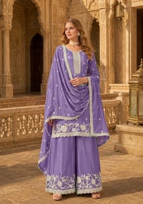 Lavender Embroidery Silk Palazzo Set
