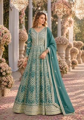 Light Blue Embroidery Georgette Anarkali Set