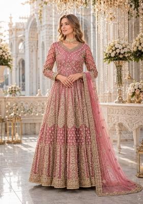 Light Purple Embroidery Net Anarkali Set
