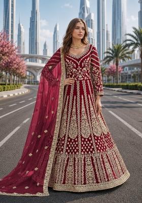 Pink Embroidery Net Anarkali Set