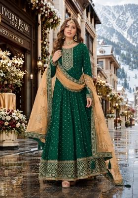 Green Embroidery Silk Anarkali Set