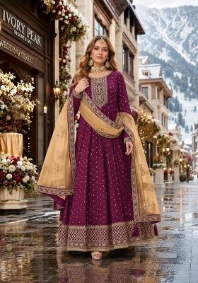 Purple Embroidery Silk Anarkali Set