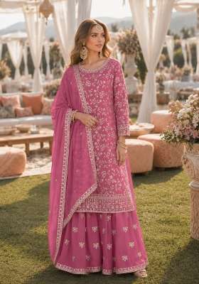 Pink Embroidery Georgette Palazzo Set